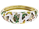 White Crystal With Multi-Color Enamel Gold Tone Butterfly Cuff