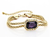 Purple And White Crystals Gold Tone Necklace, Bracelet and Earring Set