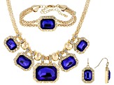 .Blue And White Crystal Gold Tone Necklace, Bracelet and Earring Set