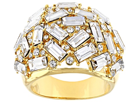 Clear Crystal Gold Tone Statement Ring