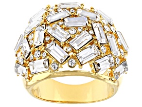 Clear Crystal Gold Tone Statement Ring