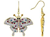 Multi-color Crystal Shiny Gold Tone Butterfly Earrings