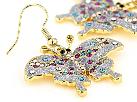 Multi-color Crystal Shiny Gold Tone Butterfly Earrings