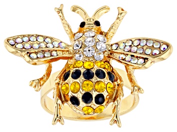 Picture of Multi-color Crystal Gold Tone Bee Ring