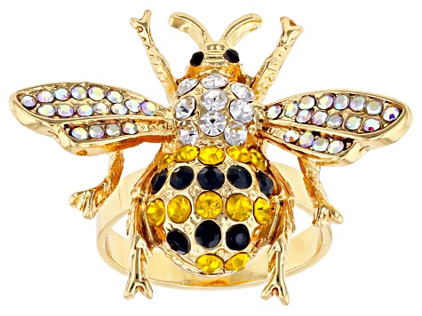 Multi-color Crystal Gold Tone Bee Ring - OPC861 | JTV.com