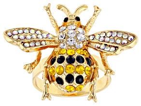 Multi-color Crystal Gold Tone Bee Ring