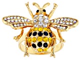 Multi-color Crystal Gold Tone Bee Ring