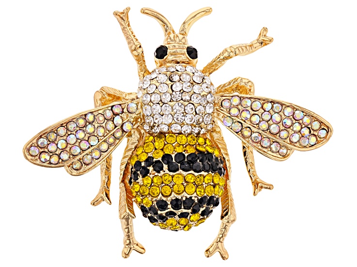 Multi-color Crystal Gold Tone Bee Brooch - OPC862 | JTV
