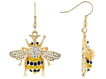 Picture of Multi-color Crystal Gold Tone Bee Earrings
