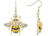 Multi-color Crystal Gold Tone Bee Earrings
