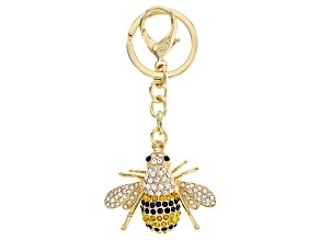 Multi-color Crystal Gold Tone Bee KeyChain