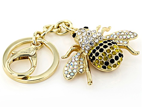 Multi-color Crystal Gold Tone Bee Key Chain