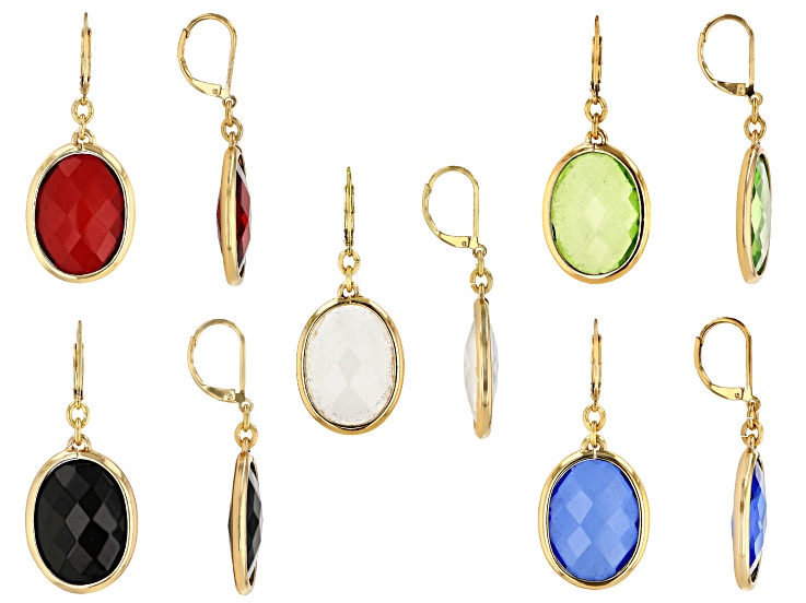 Multi-color Crystal Gold Tone Earring Set of 5, 22x16mm