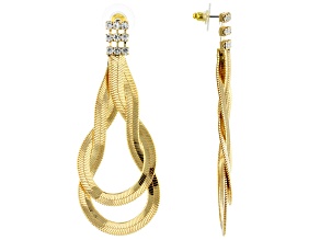 White Crystal Gold Tone Dangle Earrings