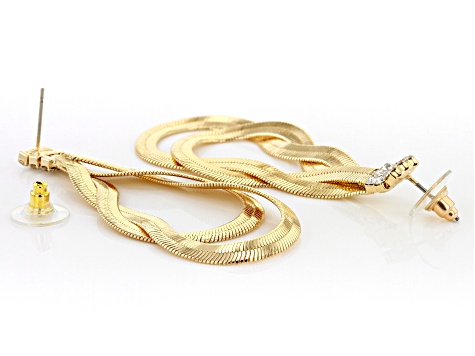 White Crystal Gold Tone Dangle Earrings