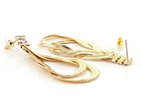 White Crystal Gold Tone Dangle Earrings