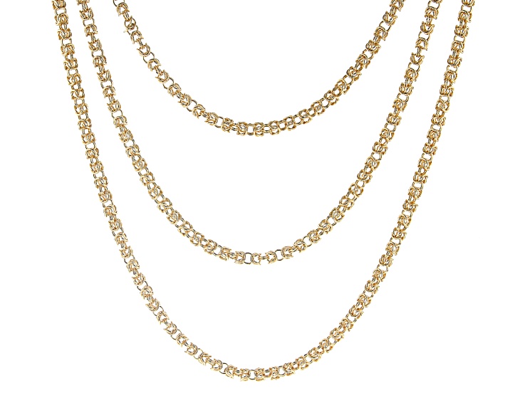 White Crystal Gold Tone Triple Strand Graduated Byzantine Necklace