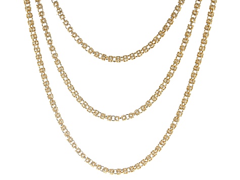 White Crystal Gold Tone Triple Strand Graduated Byzantine Necklace ...
