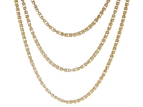White Crystal Gold Tone Triple Strand Graduated Byzantine Necklace