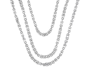 White Crystal Silver Tone Triple Strand Graduated Byzantine Necklace