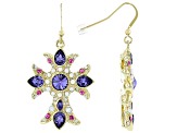 Purple Crystal Shiny Gold Tone, Cross Earrings