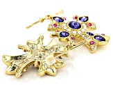 Purple Crystal Shiny Gold Tone, Cross Earrings