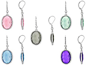 Multi-Color Crystal Silver Tone Earring Set of 5, 22x16mm