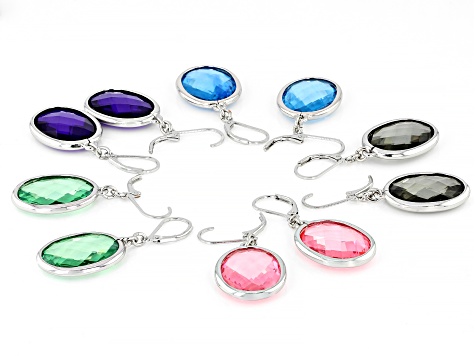 Multi-Color Crystal Silver Tone Earring Set of 5, 22x16mm