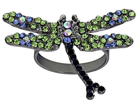Off Park ® Collection Green Crystal Gunmetal Dragonfly Ring