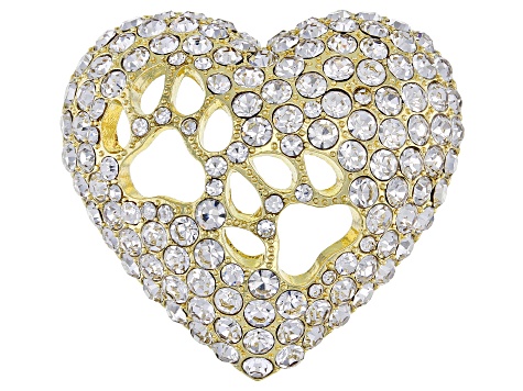 Gold Tone White Crystal Dog Heart Shape Brooch - | JTV.com