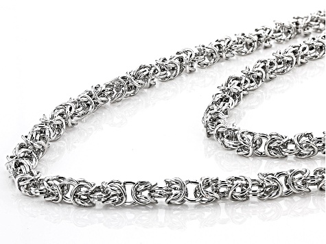 White Crystal Silver Tone Byzantine Three Row Convertible Necklace