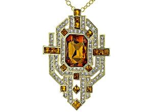 Gold Tone Art Deco Yellow and White Crystal Necklace