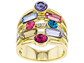 Multi-color Crystal Gold Tone Multi Row Ring