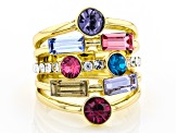 Multi-color Crystal Gold Tone Multi Row Ring