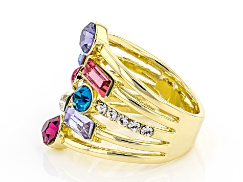 Multi-color Crystal Gold Tone Multi Row Ring - OPC968 | JTV