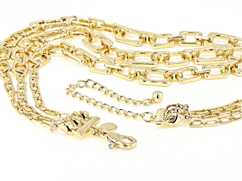 Gold Tone White Crystal Pave Multi Strand Removable Necklace