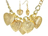 Gold Tone Heart Charm Necklace and Earring Set