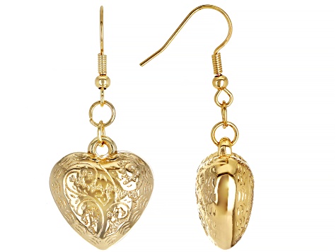 Gold Tone Heart Charm Necklace and Earring Set