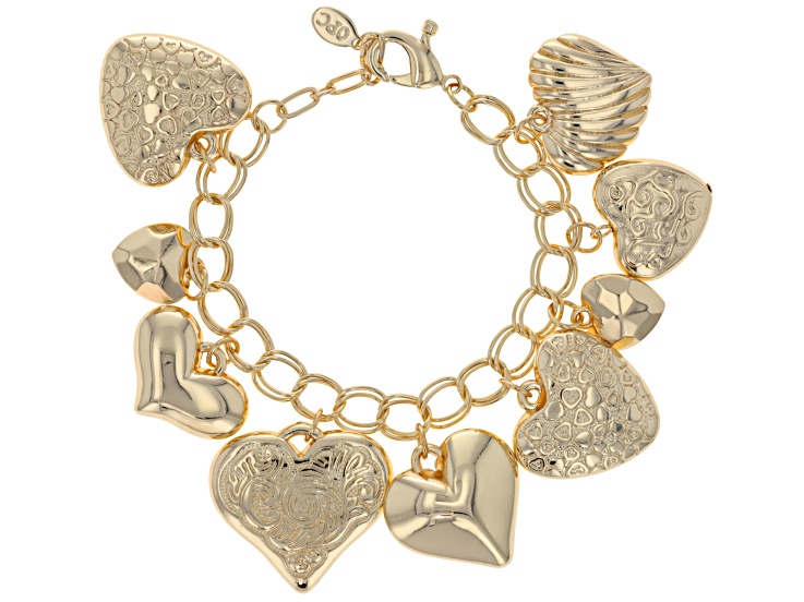 Gold Tone Heart Charm Bracelet - OPC981 | JTV display picture 3
