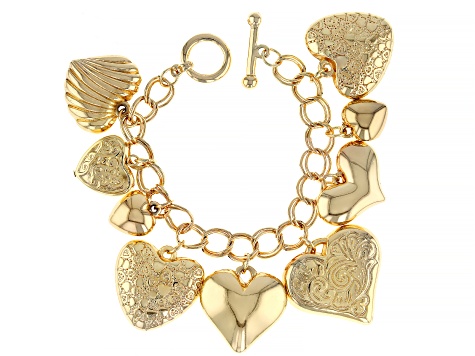 Gold Tone Heart Charm Bracelet