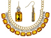 Gold Tone Orange and White Crystal Necklace And Earring Set