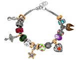 Gold and Silver Tone Multi Color Crystal Sentiments Themed Charm Bracelet