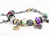 Gold and Silver Tone Multi Color Crystal Sentiments Themed Charm Bracelet