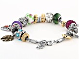 Gold Tone Multi Color Crystal Sentiments Themed Charm Bracelet