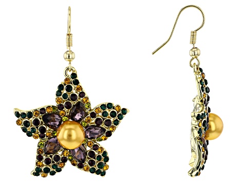 Gold Tone Crystal Flower Earrings