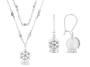 Crystal & Resin Silver Tone Snow Globe Multi-Row Necklace & Earring Set