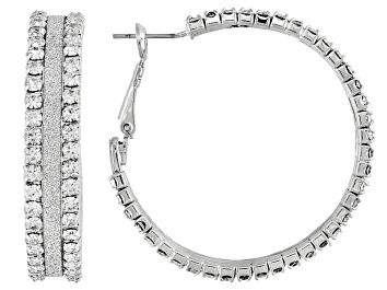 Picture of White Crystal Silver Tone Hoop Earrings