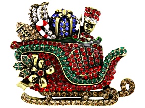 Multicolor Crystal Antiqued Gold Tone Sleigh Brooch
