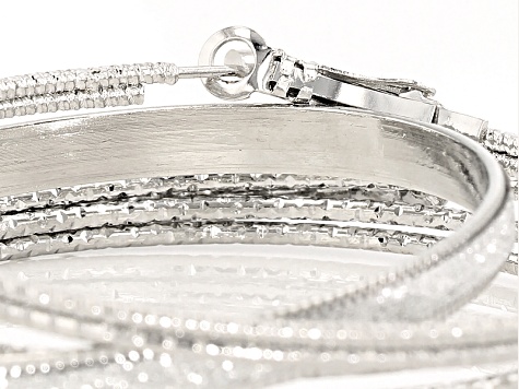White Crystal Silver Tone Stud And Hoop Earring Set Of 6
