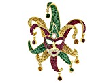 Multicolor Crystal Gold Tone Mardi Gras Mask Brooch